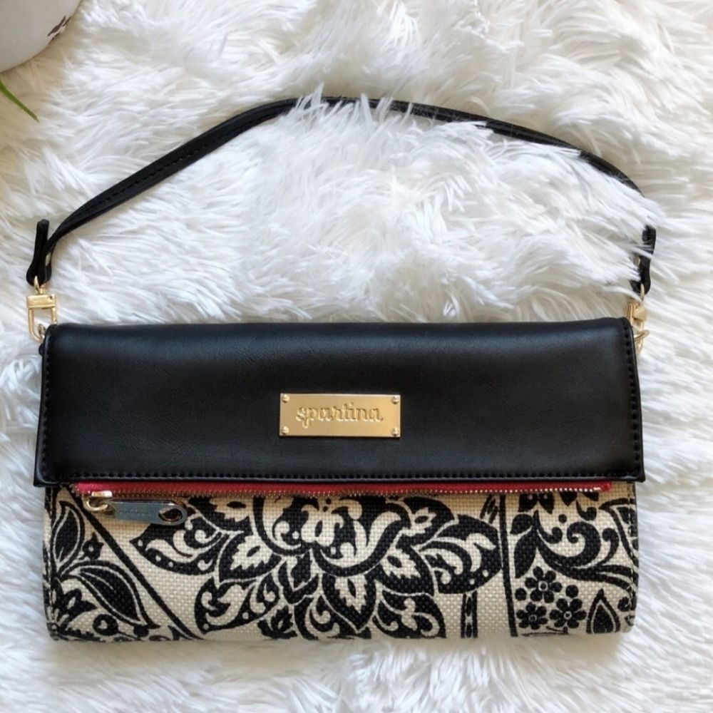 Spartina 449 Black and Cream Floral Wristlet